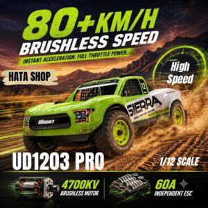 UDIRC SIERRA UD1203 PRO Xe Điều Khiển Địa Hình Tốc Độ Cao 80km/h Động Cơ Brushless Không Chổi Than Dẫn Động 4 Bánh 4WD Tỷ Lệ 1/12 Hệ Thống Gyro Cân Bằng – Hata Shop Đồ Chơi